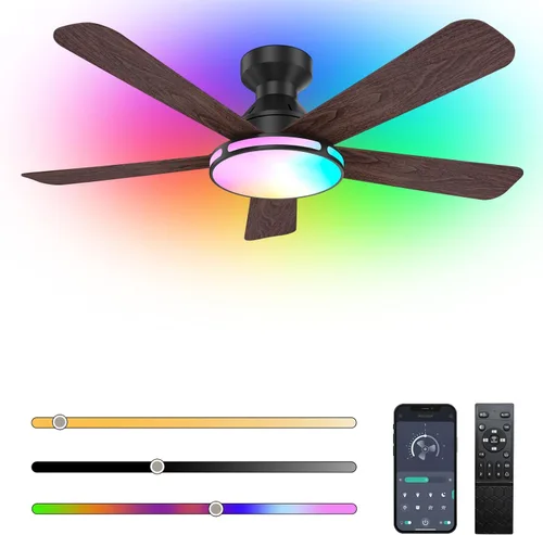Vista 11 de Ventiladores de techo con luces, ventilador de techo empotrado de perfil Marrón
