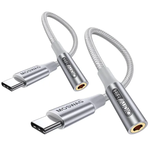 Vista 18 de MOSWAG Adaptador de audio USB tipo C a conector de auriculares hembra de 0.138 in, sonido de alta fidelidad For