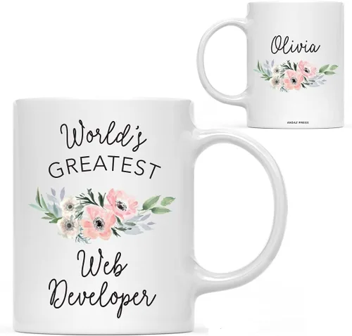 Vista 42 de Andaz Press Taza de café personalizada de 11 onzas, taza ejecutiva de relaciones públicas más grande del mundo, flor de anémona rosa, 1 paquete