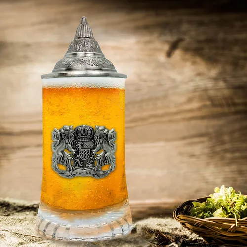 Vista 5 de OktoberfestHaus - Medallón de metal del Bayern alemán de 0,5 litros para hombre, con tapa de metal, taza de cristal