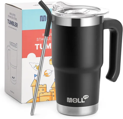 Vista 17 de Vaso de 16 onzas con asa, reutilizable, de acero inoxidable, aislado al vacío, con tapa y pajilla, para mujeres y niñas (verde manzana)