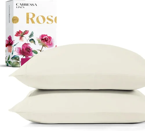 Vista 15 de Carressa Linen Juego de 2 fundas de almohada 100% algodón egipcio, tamaño estándar, lujosas fundas de almohada de algodón de la serie 1200
