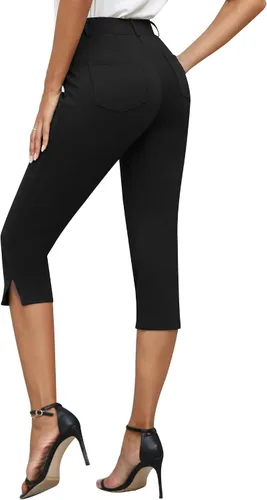 Vista 5 de Aleture Pantalones capri de oficina elegantes para mujer, pantalones de yoga elásticos para trabajo, pantalones capri casuales de negocios de 21.5
