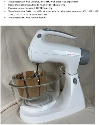 Vista 3 de Univen Batidores mezcladores compatibles con Sunbeam Mixmasters Modelos 2366 2367 2368 2369 2370 2371 2379 2386 2388 2397. No son universales, ver