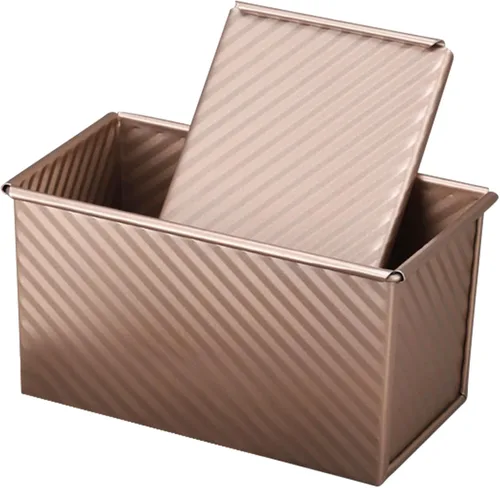 Vista 2 de Molde pequeño Pullman para pan con tapa, capacidad de masa de 0.5 libras, mini molde para tostadas de acero al carbono para hornear pan