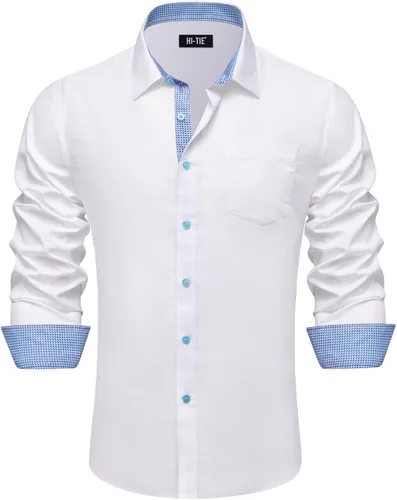 Vista 20 de Hi-Tie Camisa de manga larga jacquard con contraste interior sin arrugas para hombre