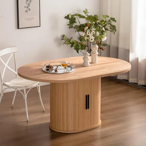 Vista 10 de Mesa de comedor extensible de 78.74 pulgadas para 6, 8 y 10, moderna mesa de cocina expandible de granja con pedestal de doble columna, mesa