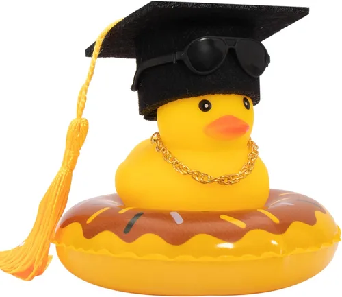 Vista 17 de wonuu Pato de goma para automóvil, decoración de pato amarillo con sombrero para el sol, anillo de natación, collar, gafas de sol para decoración