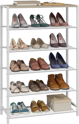 Vista 12 de Yusong Organizador de zapatos, estante industrial de almacenamiento de zapatos de 3 niveles para entrada de armario, estantes estrechos y Marrón