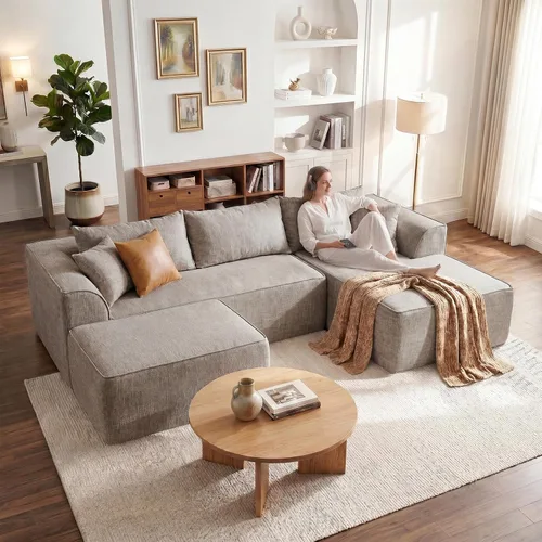 Vista 7 de Vesgantti 106" Boneless Couch with Chaise, U Shaped Deep Seat Comfy Cloud Modular Sofa Chenille Memory Foam Sectional Couches for Living Room