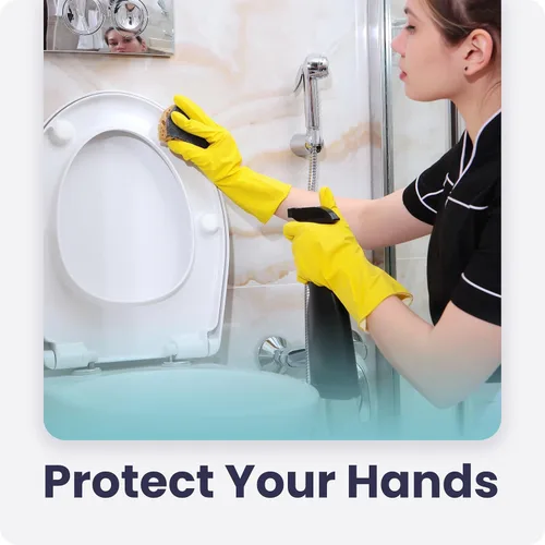 Vista 5 de Guantes para lavar platos, guantes de goma, guantes de cocina amarillos, guantes largos para protección de manos y trabajo