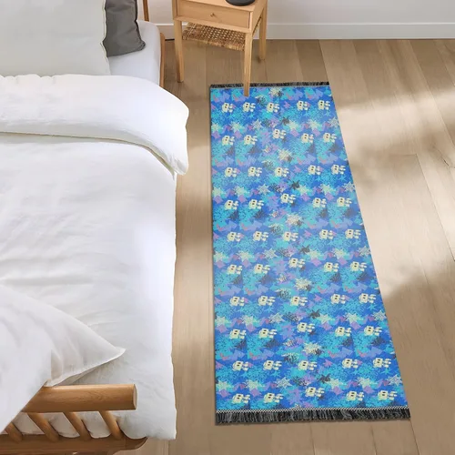 Vista 7 de Alfombra Rnner para lavandería, diseño de robots azules, lavable, antideslizante, tapete de baño con borla para fiesta, graduación, decoración