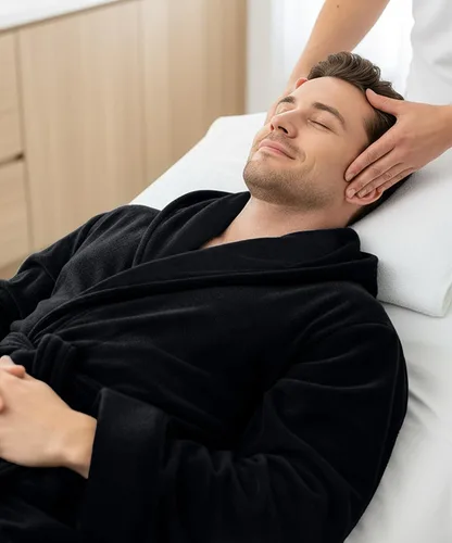 Vista 5 de NY Threads - Bata de baño con capucha para hombre de lujo, bata de baño de felpa de lujo con capucha, bata de spa para hombre Negro