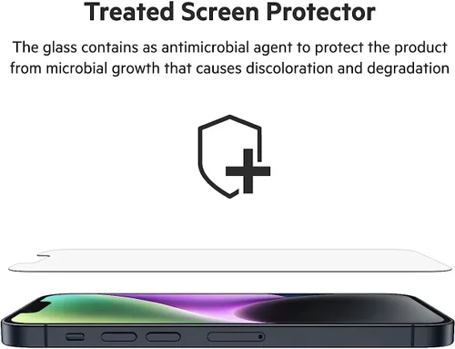Vista 6 de Belkin Protector de pantalla de vidrio templado – Protector de pantalla para iPhone 14 Pro – Incluye calcomanías guía para una fácil alineación