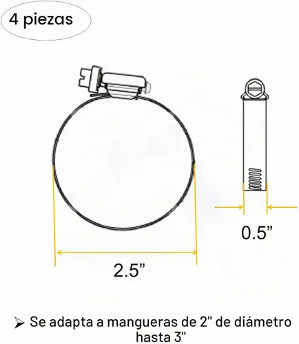 Vista 5 de 4 abrazaderas de conducto de acero inoxidable 304 ajustables de 2.5 pulgadas, abrazadera de tubo, abrazadera de conducto de aire, abrazaderas