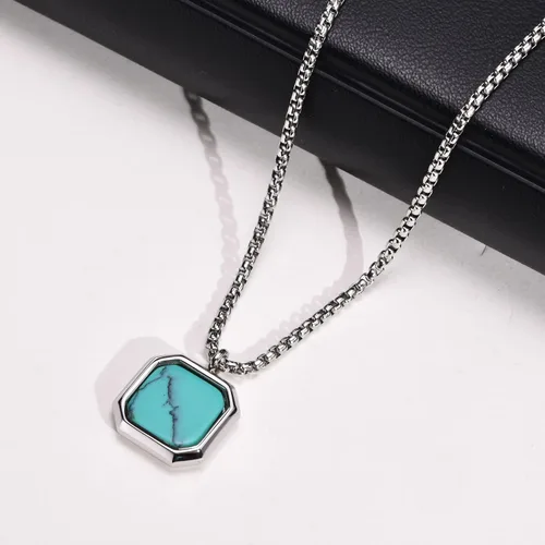 Vista 4 de MEALGUET Collar de acero inoxidable para hombre Colgante cuadrado de piedra natural con piedra de ojo de tigre y ágata minimalista geométrico