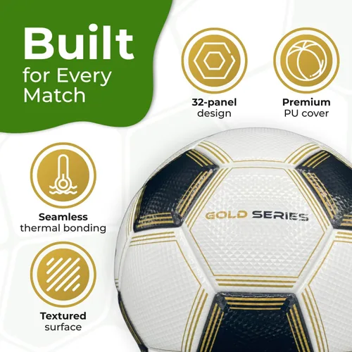 Vista 2 de Gold Series - Balón de fútbol de la serie 5, aprobado por la NFHS, de piel sintética coreana, profesional, resistente al agua con vejiga híbrida