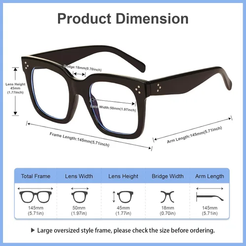 Vista 3 de Ovresized Blue Light Blocking Glasses for Women Men Square Computer TV Eyeglasses