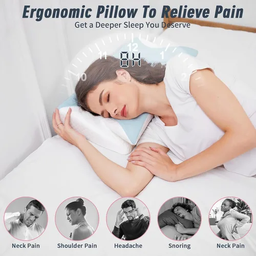 Vista 2 de Almohadas de cuello de espuma viscoelástica para aliviar el dolor, durmientes en cama, estómago, mejor hombro ortopédico cervical ergonómico