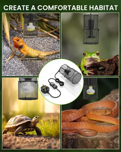 Vista 7 de GlowUp Soporte retráctil para lámpara de calor de reptiles, protector de emisor de calor de cerámica de 150 W con soporte anticalor, interruptor