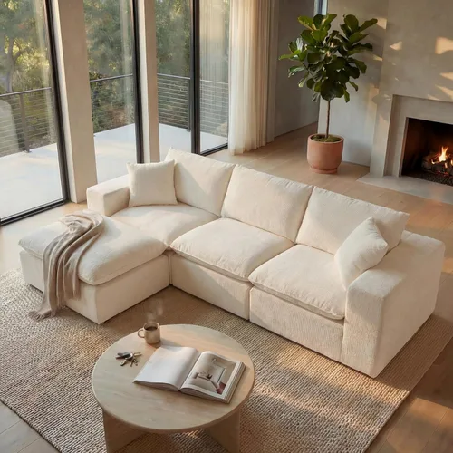 Vista 18 de Sofá nube modular en forma de L de 110 pulgadas con otomana móvil, cómodo sofá de 4 asientos de chenilla sin hueso con asiento profundo para sala