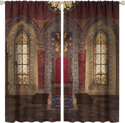 Vista 16 de Cortinas opacas góticas, diseño de calavera de terror de palacio retro, fondo de rosas rojas, sala de estar, dormitorio, cocina, cortinas de ventana