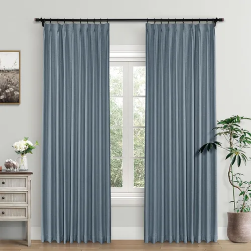 Vista 31 de Macochico Cortinas opacas de lino plisadas para oscurecer la habitación, panel con aislamiento térmico para dormitorio, sala de estar, sala