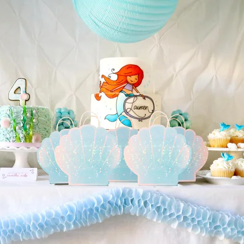 Vista 5 de Cheerland - Bolsas de recuerdo de fiesta de sirena, decoraciones de cumpleaños de sirena, bolsas de regalos para bajo el mar, decoraciones de fiesta