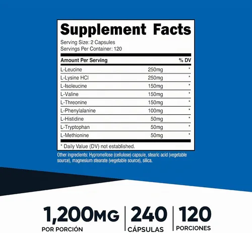 Vista 2 de Nutricost EAA Capsules 1200mg, 240 Capsules, Essential Amino Acids