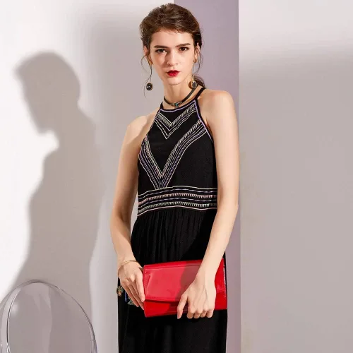 Vista 2 de WALLYN'S Carteras de charol para mujer, bolsos de mano de moda, bolso de noche, color sólido