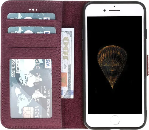 Vista 62 de HARDISTON Compatible con iPhone 7 Plus / 8 Plus Funda Cartera, Hecha a Mano de Cuero Genuino, Funda Magnética Desmontable con Tapa Abatible