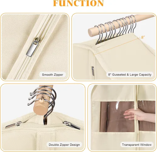 Vista 6 de Syeeiex Bolsa de compresión para colgar y ahorrar espacio, 54 pulgadas Beige