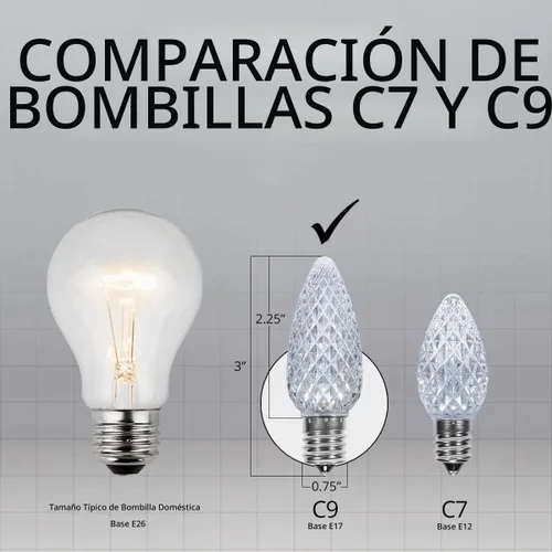 Vista 9 de Wintergreen Lighting 25 C9 OptiCore - Luces LED de Navidad para exteriores de alta resistencia, tira de luces de Navidad comerciales; cable verde