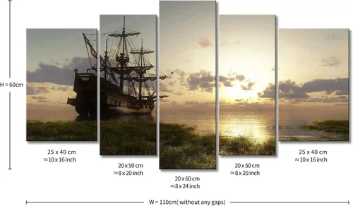 Vista 7 de Barco pirata náutico arte de pared barco vikingo 5 paneles pintura la imagen impresiones sobre lienzo arte moderno para sala de estar decoración