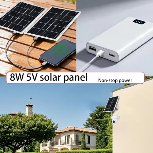 Vista 4 de Panel solar de 5 V y 16 W, paquete de 2 unidades IP65 impermeable con puertos USB-C/Micro USB/CC, cable de 9.8 pies para teléfono/banco