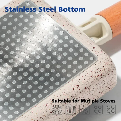 Vista 3 de Sartén cuadrada con revestimiento de cerámica, sartén pequeña de tortilla tamagoyaki japonesa, sartén rectangular antiadherente para huevos
