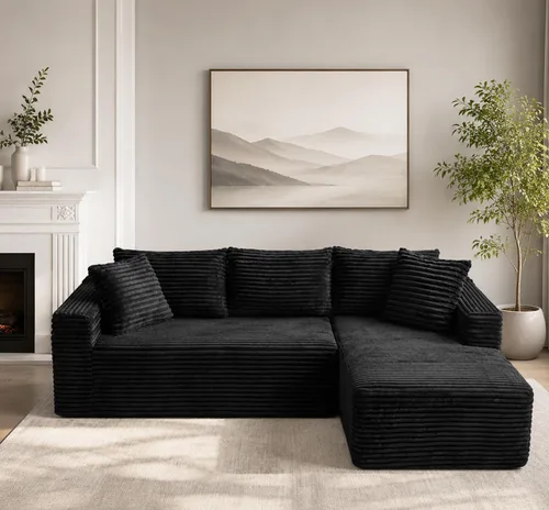 Vista 17 de Sofá seccional en forma de U de 108 pulgadas con otomana, sofá seccional modular de pana con asiento profundo, sofá modular moderno en forma de L