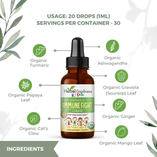 Vista 7 de Apoyo inmunológico de 1 oz con Ashwagandha para y suplementos herbales de cúrcuma, gotas naturales de refuerzo inmunológico para niños