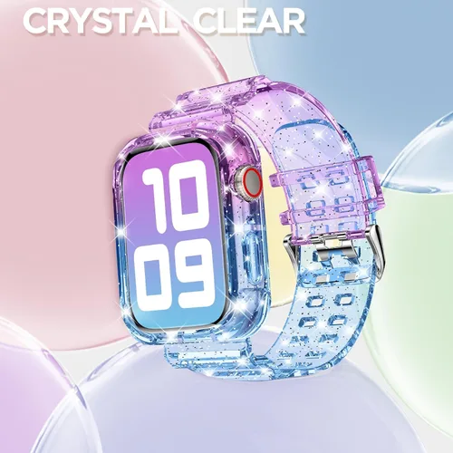 Vista 251 de DABAOZA - Correa transparente compatible con Apple Watch con estuche protector, correa deportiva de TPU con brillo para mujeres y hombres