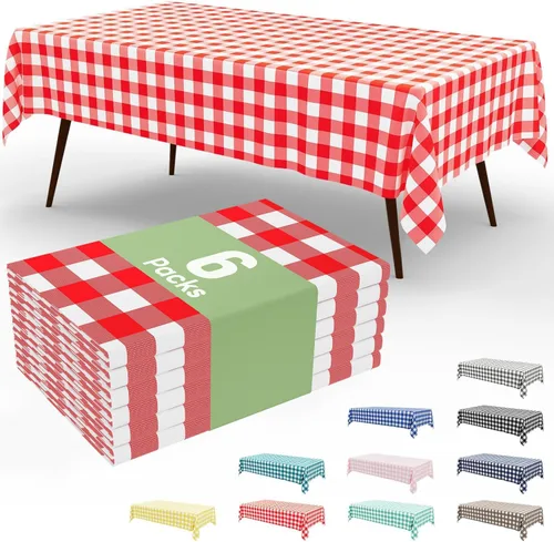 Vista 84 de Smiry Paquete de 3 Manteles Desechables de Cuadros Gingham Color Caqui - 54" x 72" Mantel de Plástico de Servicio Pesado, Cubiertas de Mesa