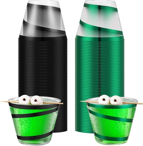 Vista 22 de Gejoy Vasos de plástico con borde de 9 onzas, vasos desechables para beber vino, vasos de graduación transparentes y elegantes para suministros