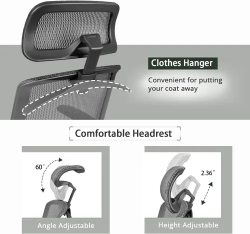 Vista 6 de Furmax Silla ejecutiva ergonómica de oficina con asiento de malla, respaldo alto, silla de escritorio para computadora con reposacabezas ajustable