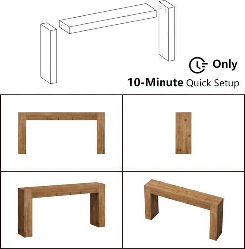 Vista 7 de Mesa consola de madera maciza para entrada, mesa de sofá de granja de 63 pulgadas de largo detrás del sofá, mesas de entrada rectangulares rústicas