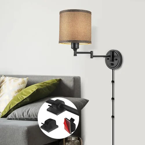Vista 9 de GOODATE Apliques de pared regulables, lámpara de pared con brazo oscilante, juego de dos apliques de pared, lámpara de pared enchufable, juego de 2