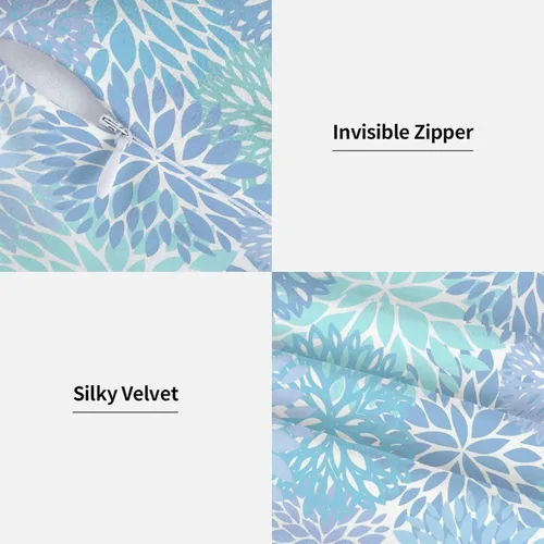 Vista 3 de Perinsto Juego de 2 fundas de almohada decorativas de flores de crisantemo azul, fundas de almohada suaves para sofá, cama, decoración del hogar, 16