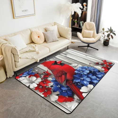 Vista 26 de Erosebridal Alfombra de área de Feliz Navidad para niños, cardenales rojos, alfombra de sala de estar, 3 x 5 mas, alfombra decorativa de cabaña