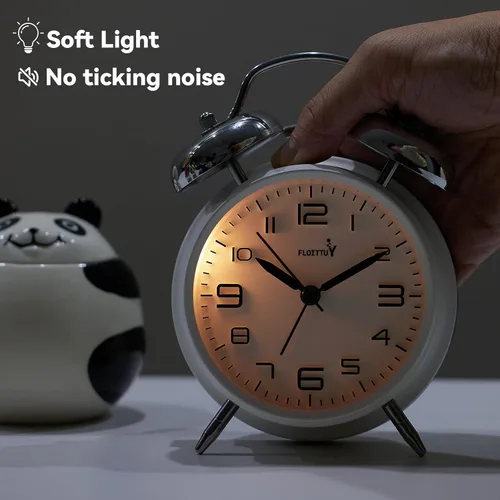 Vista 3 de FLOITTUY Alarma fuerte para personas que duermen profundamente de 4 pulgadas, reloj despertador de campana doble, reloj despertador estéreo