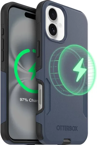 Vista 45 de OtterBox Funda para iPhone 16 Commuter Series - Jeans azul bebé, funda delgada y protectora para iPhone, de doble capa, absorción de impactos