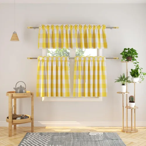 Vista 143 de Cenefas de cortina para ventana de 16 pulgadas de largo, 2 paneles de cuadros búfalo, cortinas pequeñas con bolsillo para barra, estilo clásico