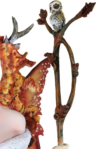 Vista 5 de Ebros Gift Amy Brown Fantasy Holiday Pumpkin Queen Autumn Fairy Holding Staff with Owl Statue 17.5" de alto Fantasy Fall Season Mythical Faery